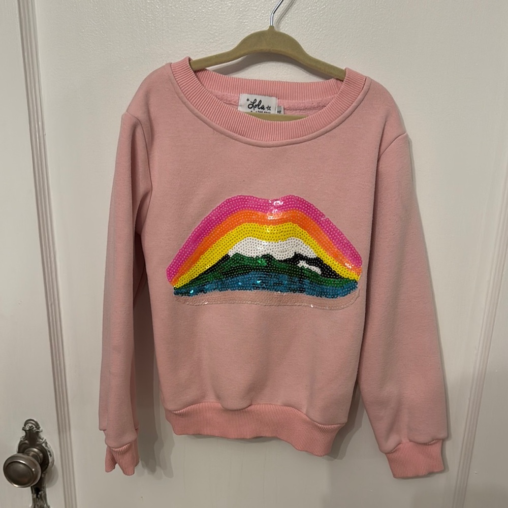 Lola and the Boys Pink Sequin Lips Sweater